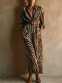 Women's Retro Casual Gradient Zebra Print Long-Sleeved Maxi Dress ZMZ0487H9ZJY