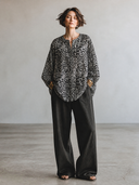 Women's Vintage Casual Leopard Print Cotton-Linen Henley Neck Long-Sleeve Loose Shirt ZMZ0419H1ZYY