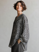 Women's Vintage Casual Leopard Print Cotton-Linen Henley Neck Long-Sleeve Loose Shirt ZMZ0419H1ZYY
