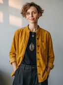 Women's American Retro Casual Faux Suede Stand Collar Long-Sleeve Shirt ZMZ0425H0ZYY
