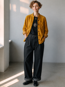 Women's American Retro Casual Faux Suede Stand Collar Long-Sleeve Shirt ZMZ0425H0ZYY