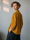 Women's American Retro Casual Faux Suede Stand Collar Long-Sleeve Shirt ZMZ0425H0ZYY