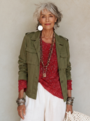 Women's American Retro Casual Cotton Twill Single-Breasted Closure, And Multiple Pockets Jacket ZMZ0421H5ZYY