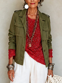 Women's American Retro Casual Cotton Twill Single-Breasted Closure, And Multiple Pockets Jacket ZMZ0421H5ZYY