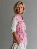 Women's Vintage-Style Stand Collar And Single-Breasted Closure Washed Denim Vest ZMZ3040G6ZYY