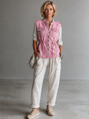 Women's Vintage-Style Stand Collar And Single-Breasted Closure Washed Denim Vest ZMZ3040G6ZYY