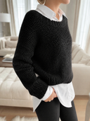 Women's Retro Casual Knitted Crew Neck Two-Piece Sweater ZMZ0580H5ZJY
