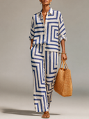 Women's Geometric Print Shirt And Wide-Leg Pants Two-Piece Set ZMZ0464H3XT