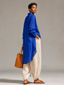 Women's Loose Solid-Color Linen Long-Sleeve Midi  Dress ZMZ0477H3XT