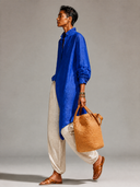 Women's Loose Solid-Color Linen Long-Sleeve Midi  Dress ZMZ0477H3XT