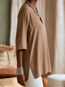 Women V‑Neck 3/4 Sleeve Tunic Top, Side Slit Loose Tunic Blouse, Casual Office Wear ZMZ0456H9YZH