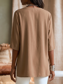 Women V‑Neck 3/4 Sleeve Tunic Top, Side Slit Loose Tunic Blouse, Casual Office Wear ZMZ0456H9YZH
