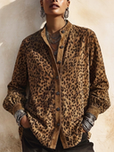 Women's Vintage Brown Leopard-print Faux Suede Long-sleeve Shirt ZMZ0539H9SWL