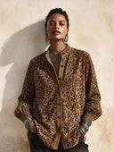 Women's Vintage Brown Leopard-print Faux Suede Long-sleeve Shirt ZMZ0539H9SWL