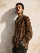 Women's Vintage Brown Leopard-print Faux Suede Long-sleeve Shirt ZMZ0539H9SWL