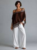 Women's Retro Casual Sequined Tassel Camisole Long-Sleeved Top ZMZ0549H4ZJY
