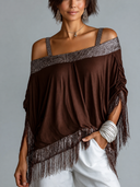 Women's Retro Casual Sequined Tassel Camisole Long-Sleeved Top ZMZ0549H4ZJY