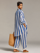 Women's Striped Linen Loose Shirt And Wide-Leg Pants Two-Piece Set ZMZ0400H9XT