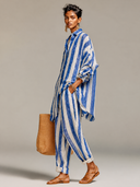 Women's Striped Linen Loose Shirt And Wide-Leg Pants Two-Piece Set ZMZ0400H9XT