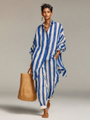 Women's Striped Linen Loose Shirt And Wide-Leg Pants Two-Piece Set ZMZ0400H9XT