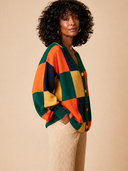 Women's Color-Block Checkerboard Loose-Fit Knit Cardigan ZMZ0426H6XT