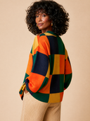 Women's Color-Block Checkerboard Loose-Fit Knit Cardigan ZMZ0426H6XT