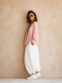 Women's Vintage Casual Striped Print Crew Neck Top And Cotton-Linen Pants Set ZMZ0599H1ZJY