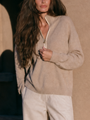 Women Half Zip Mock Neck Sweater, Faux Cashmere Long Sleeve Loose Casual Knit Pullover ZMZ0468H7YZH