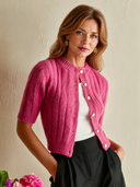 Women's Vintage Casual Solid-Color Mohair Knit Short-Sleeve Button-Front Cardigan ZMZ0537H5ZJY