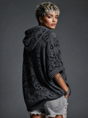 Women's Loose-Fit Leopard Jacquard Hooded Cape Sweater ZMZ0495H4XT
