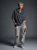 Women's Loose-Fit Leopard Jacquard Hooded Cape Sweater ZMZ0495H4XT