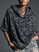 Women's Loose-Fit Leopard Jacquard Hooded Cape Sweater ZMZ0495H4XT