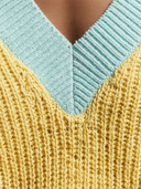 Women Color Block V‑Neck Knit Sweater, Loose Lantern Long Sleeve Casual Pullover Top ZMZ0482H7YZH