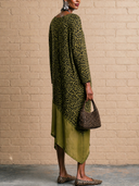 Women Leopard Print Color Block Midi Dress, Long Sleeve Asymmetrical Hem Loose Flowy Dress ZMZ0527H3YZH