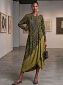 Women Leopard Print Color Block Midi Dress, Long Sleeve Asymmetrical Hem Loose Flowy Dress ZMZ0527H3YZH