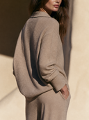 Women Polo Collar Knit Sweater, Button V‑Neck Long Sleeve Loose Casual Pullover Top ZMZ0466H4YZH