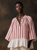 Women's Striped Cotton Color-blocked Long-sleeved Shirt ZMZ0403H4XT