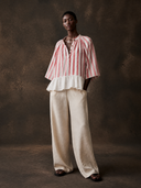 Women's Striped Cotton Color-blocked Long-sleeved Shirt ZMZ0403H4XT