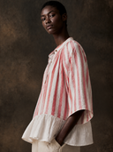 Women's Striped Cotton Color-blocked Long-sleeved Shirt ZMZ0403H4XT