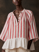 Women's Striped Cotton Color-blocked Long-sleeved Shirt ZMZ0403H4XT