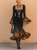 Women's Stylish Gradient Print Slim-Fit High-Stretch Long-Sleeve Midi Dress ZMZ0612H9SWL