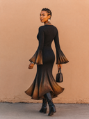 Women's Stylish Gradient Print Slim-Fit High-Stretch Long-Sleeve Midi Dress ZMZ0612H9SWL