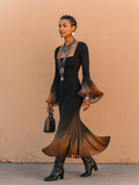 Women's Stylish Gradient Print Slim-Fit High-Stretch Long-Sleeve Midi Dress ZMZ0612H9SWL