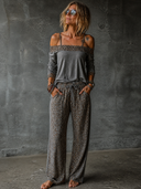 Women's Retro Casual Leopard Print Patchwork Cotton Camisole Long-Sleeve T-Shirt ZMZ0644H6ZJY