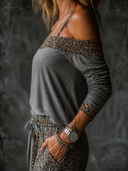 Women's Retro Casual Leopard Print Patchwork Cotton Camisole Long-Sleeve T-Shirt ZMZ0644H6ZJY