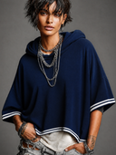 Women's Casual Color-blocked Loose Short-sleeved Hoodie ZMZ0463H5XT
