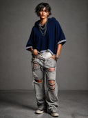 Women's Casual Color-blocked Loose Short-sleeved Hoodie ZMZ0463H5XT