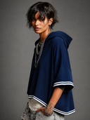 Women's Casual Color-blocked Loose Short-sleeved Hoodie ZMZ0463H5XT
