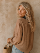 Women's Linen V-neck Color-blocked Long-sleeved Shirt ZMZ0484H4XT