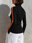 Women's Retro Casual Color Block High Neck Ribbed Knit Sweater ZMZ0649H2ZJY